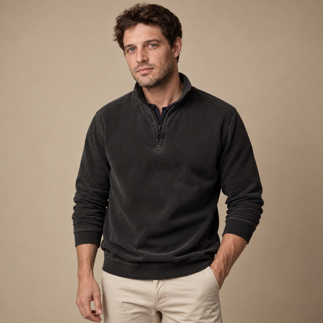 Herresweater med lynlås