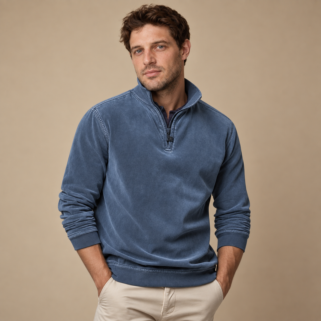 Herresweater med lynlås