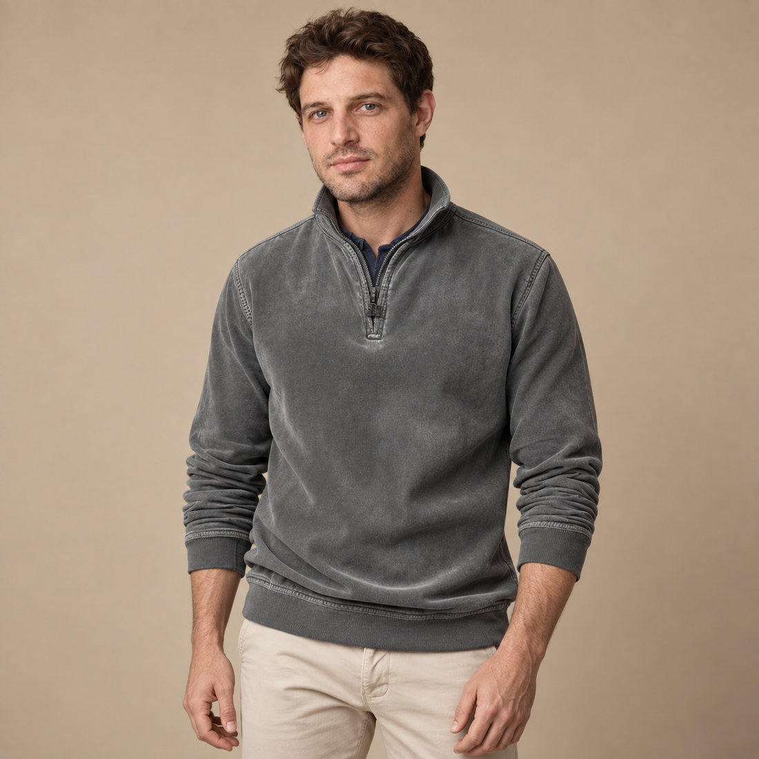 Herresweater med lynlås