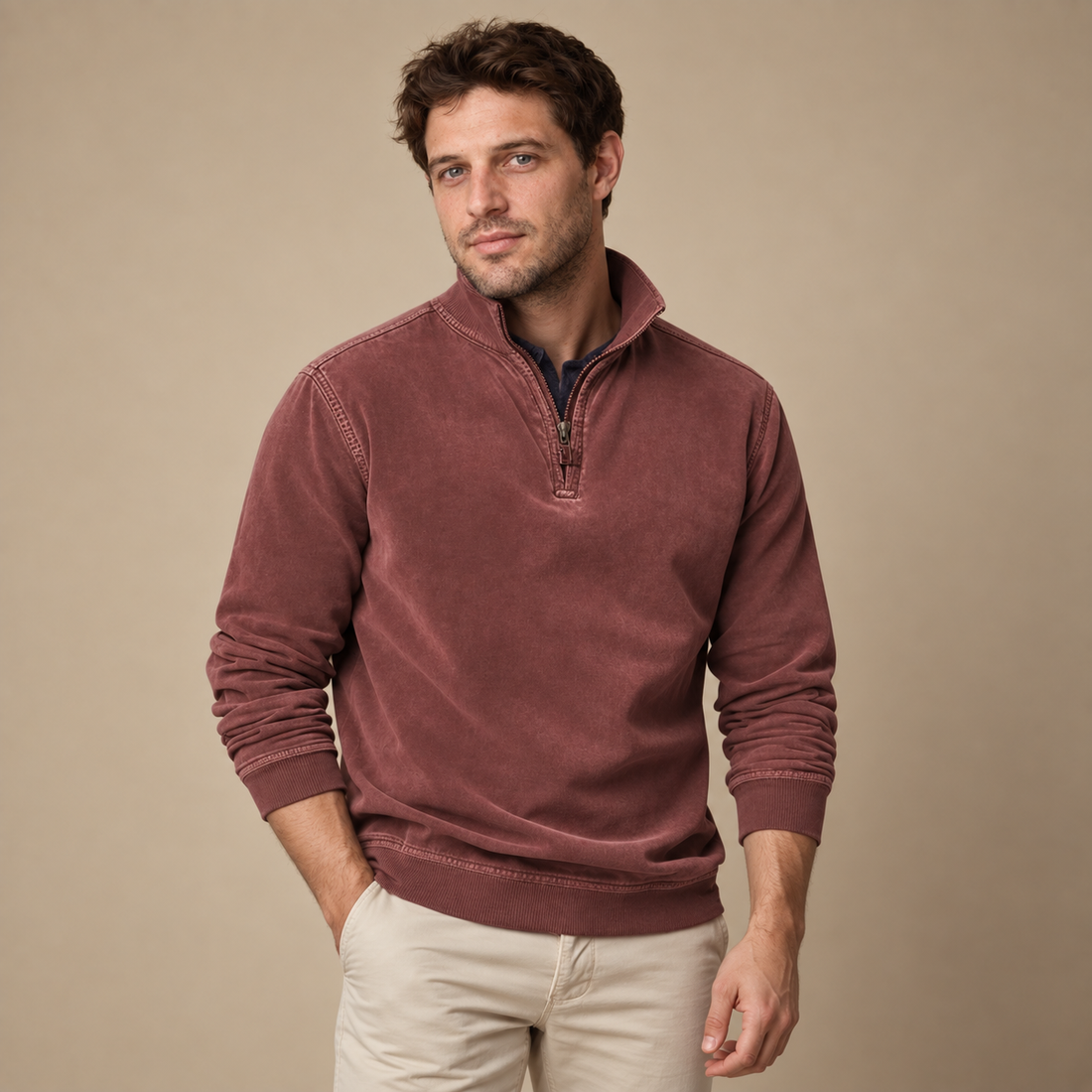 Herresweater med lynlås