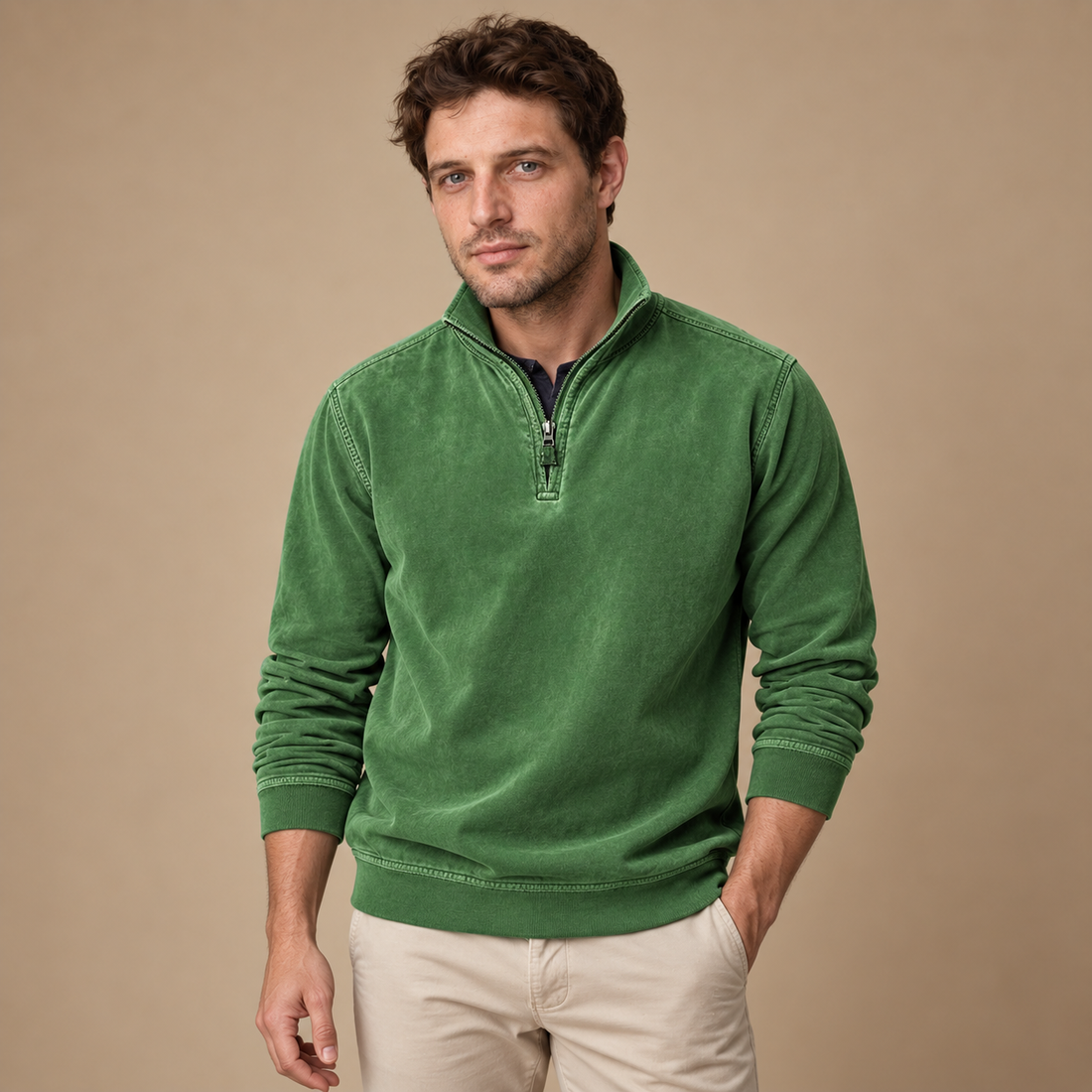 Herresweater med lynlås