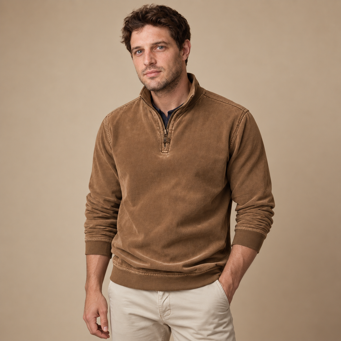 Herresweater med lynlås
