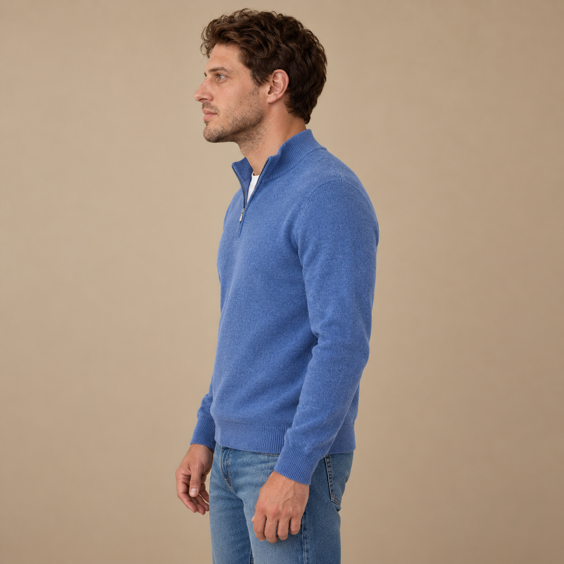 Krøllefri herresweater med halv lynlås