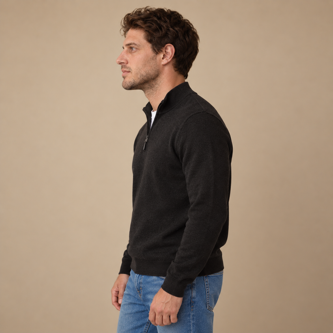 Krøllefri herresweater med halv lynlås