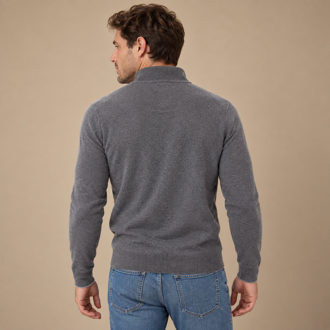 Krøllefri herresweater med halv lynlås