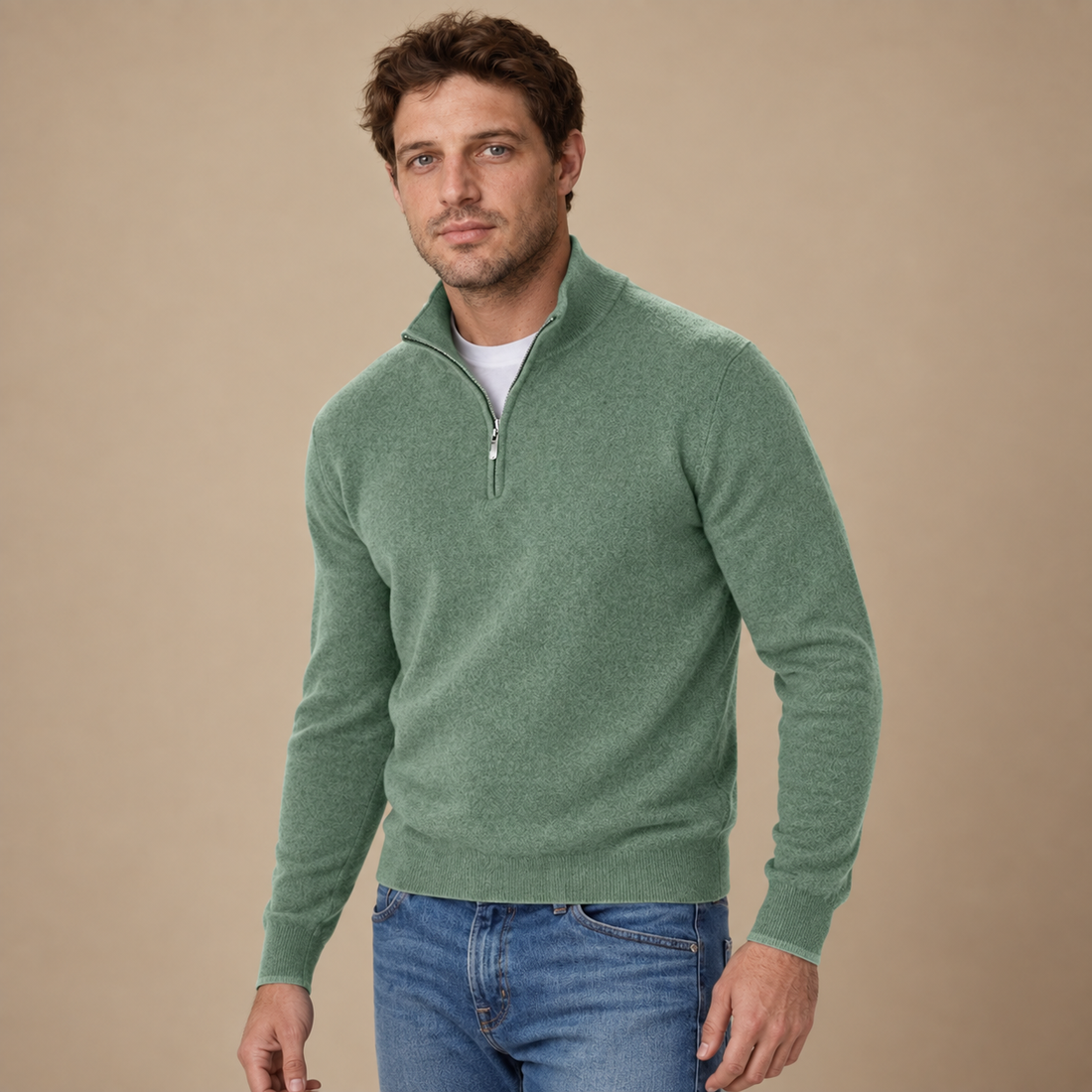 Krøllefri herresweater med halv lynlås