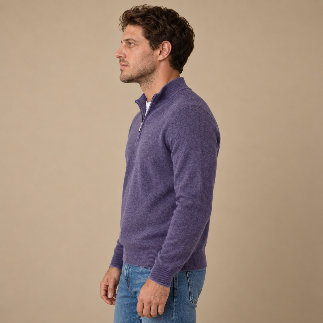 Krøllefri herresweater med halv lynlås