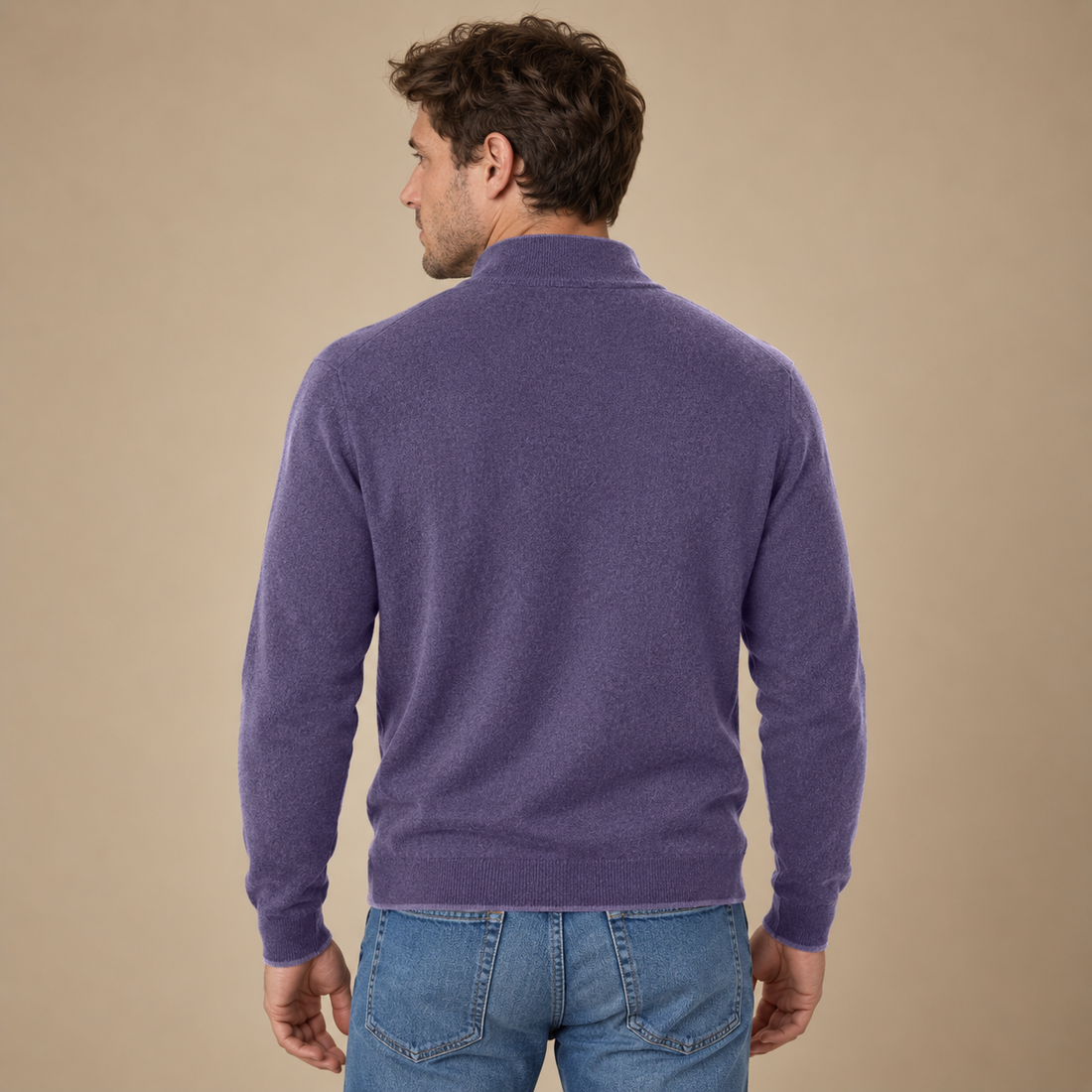 Krøllefri herresweater med halv lynlås