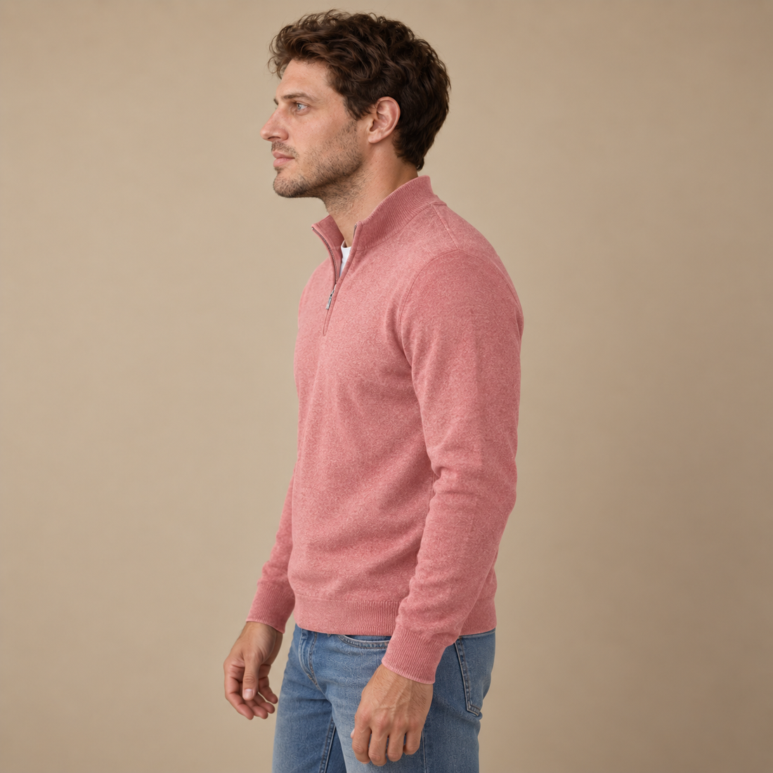 Krøllefri herresweater med halv lynlås