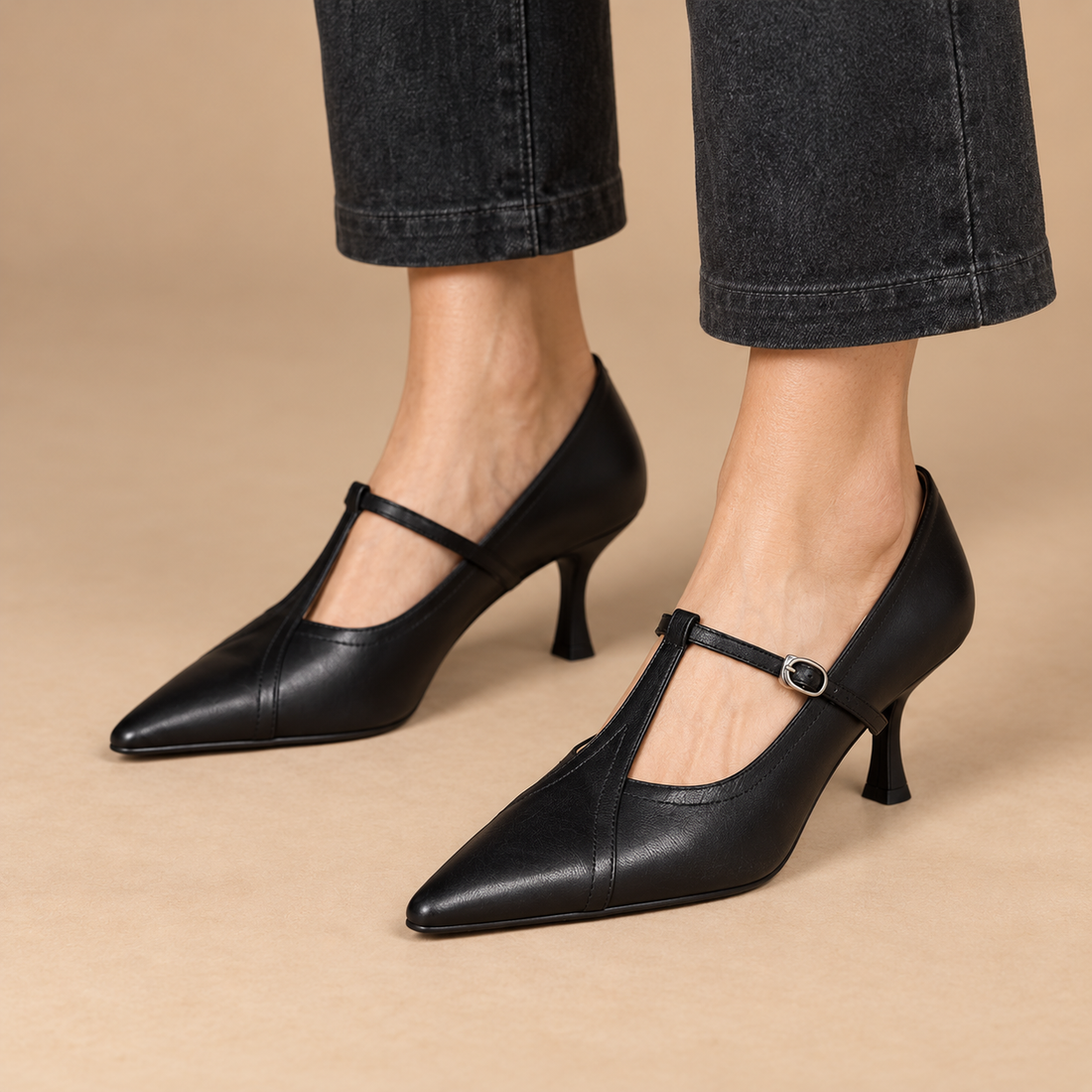 Vintage pumps til dame med T-rem