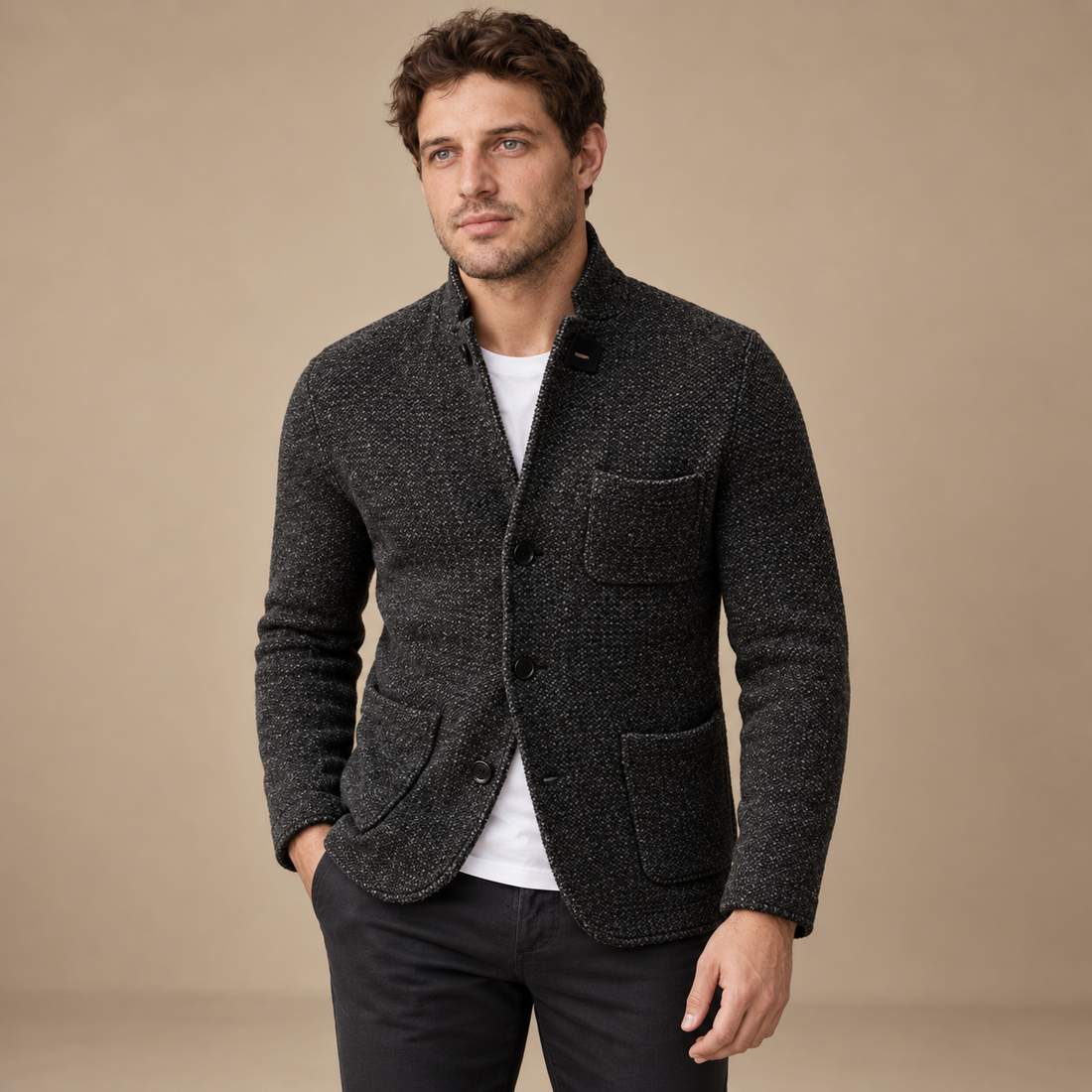 Slim fit strikcardigan til herre