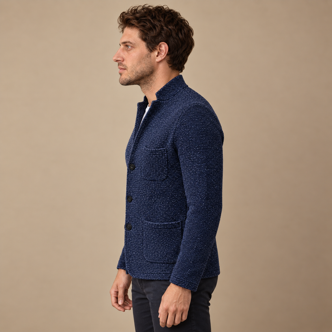 Slim fit strikcardigan til herre