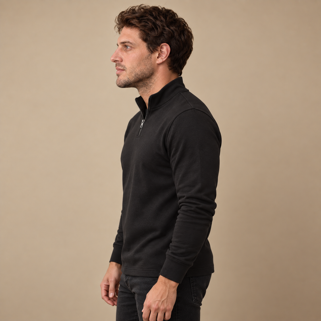 Herresweater med kvart lynlås