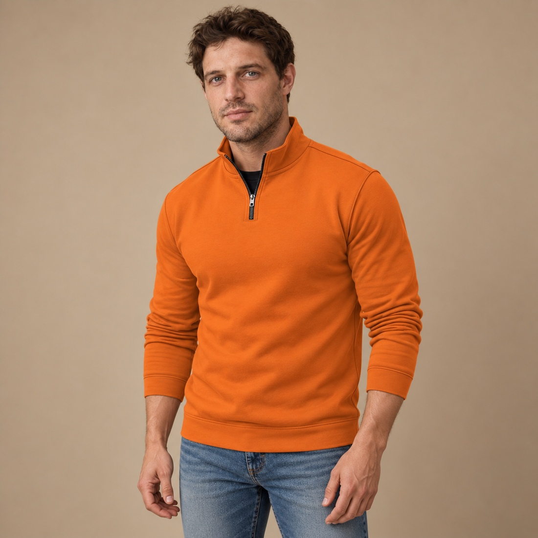 Herresweater med kvart lynlås