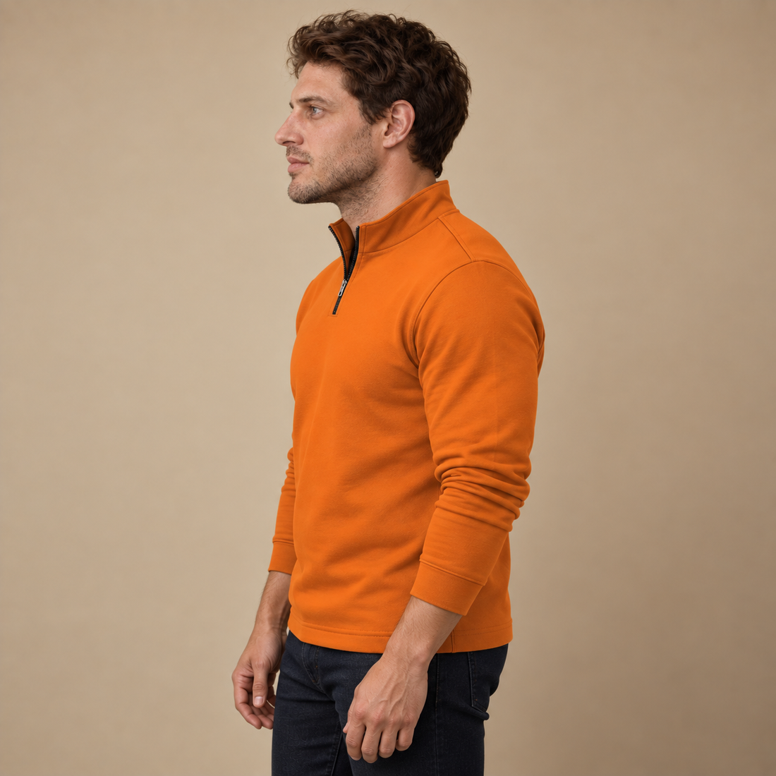 Herresweater med kvart lynlås