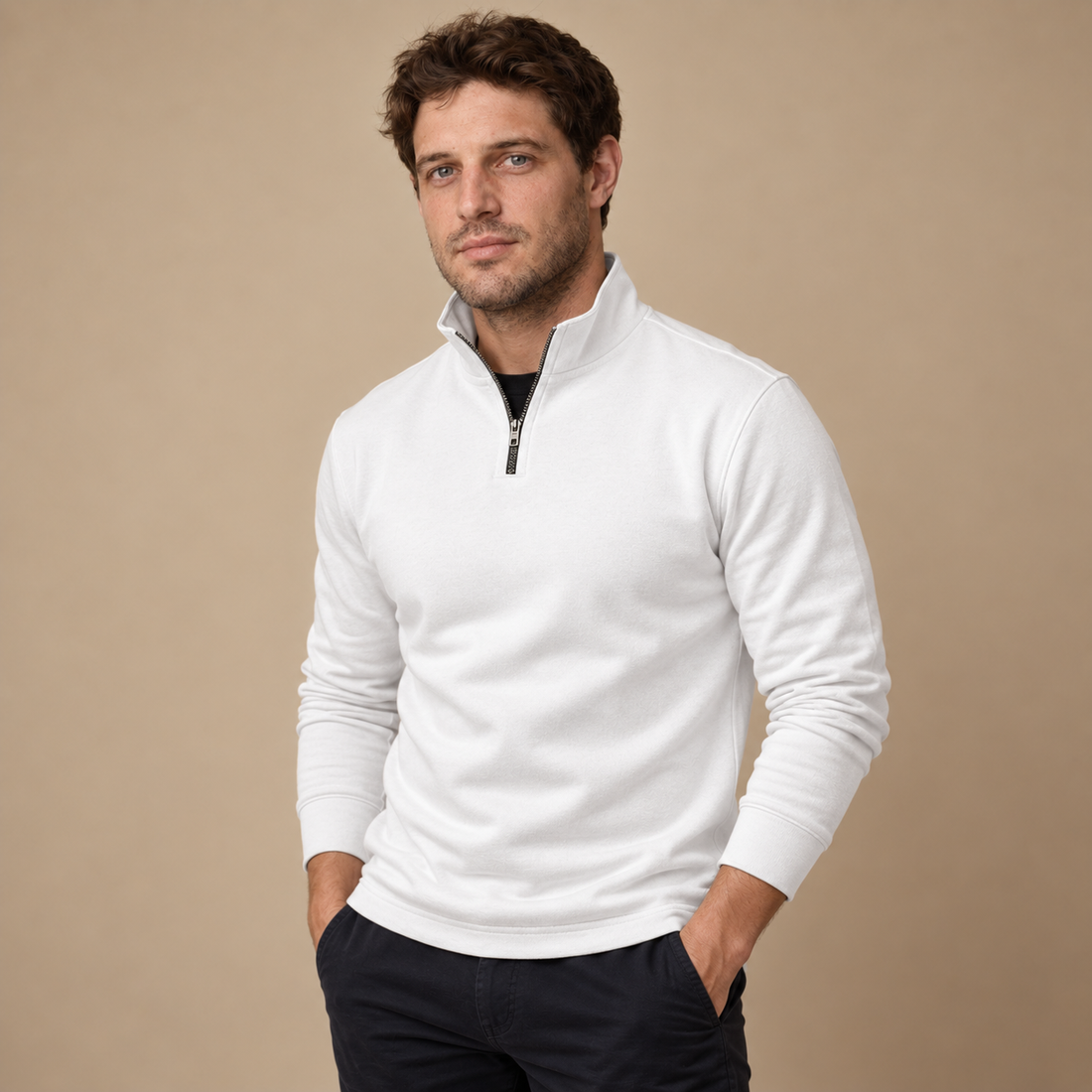 Herresweater med kvart lynlås