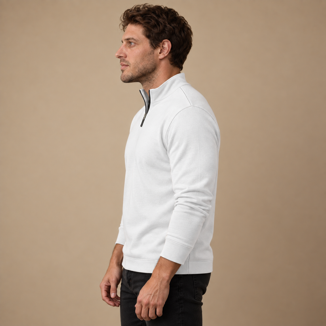 Herresweater med kvart lynlås