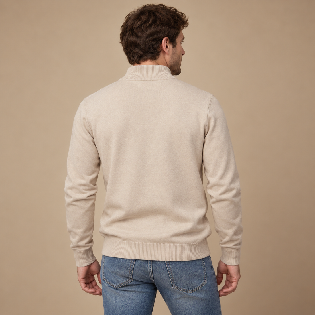 Herresweater med kvart lynlås i slim fit