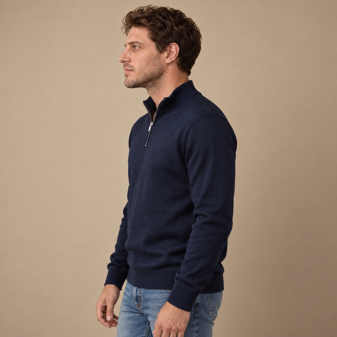 Herresweater med kvart lynlås i slim fit