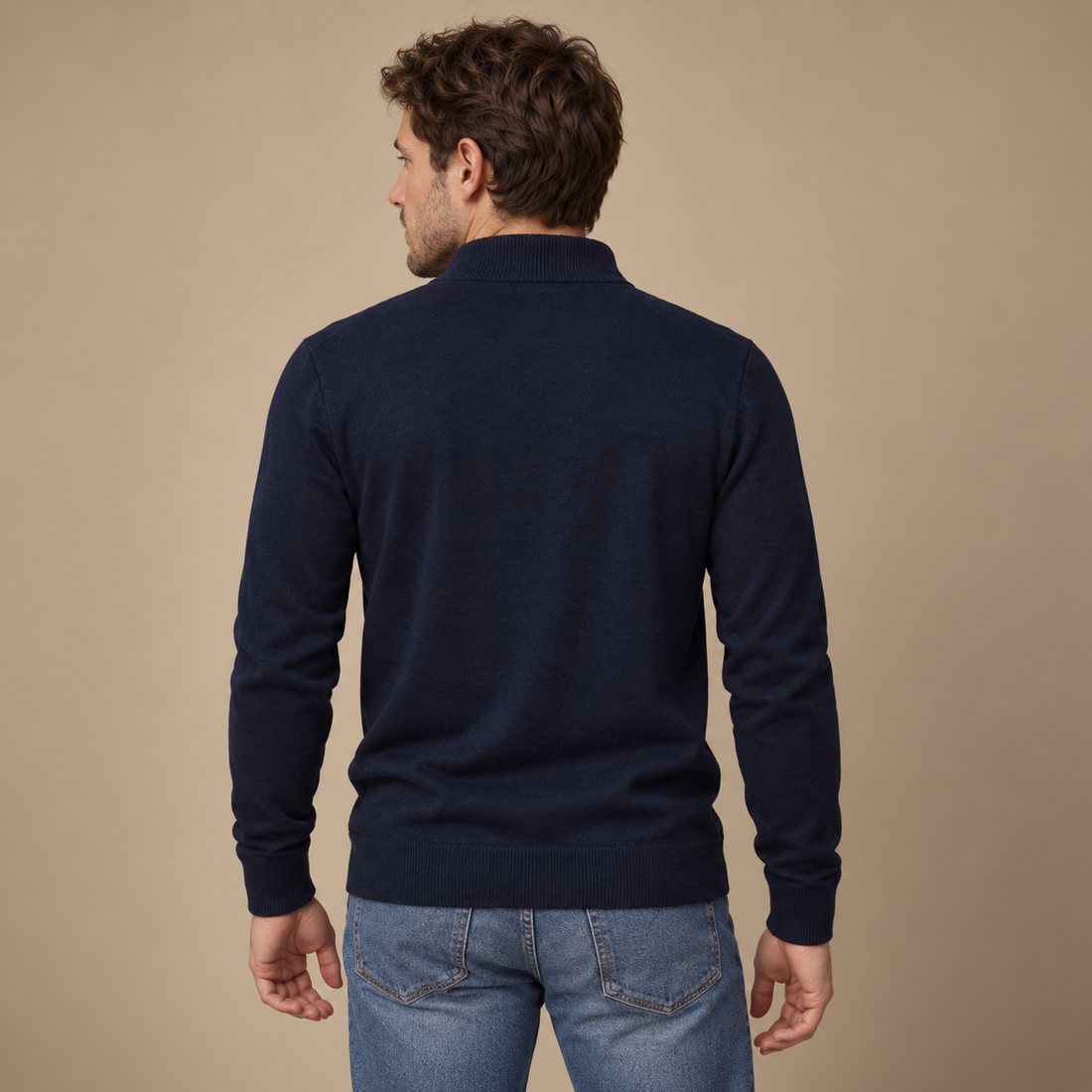 Herresweater med kvart lynlås i slim fit