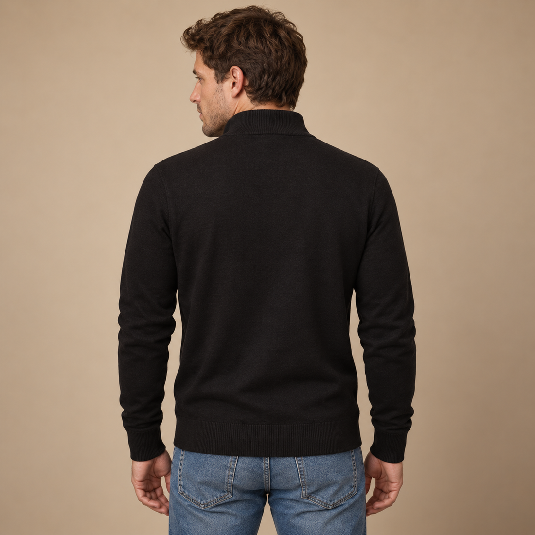 Herresweater med kvart lynlås i slim fit