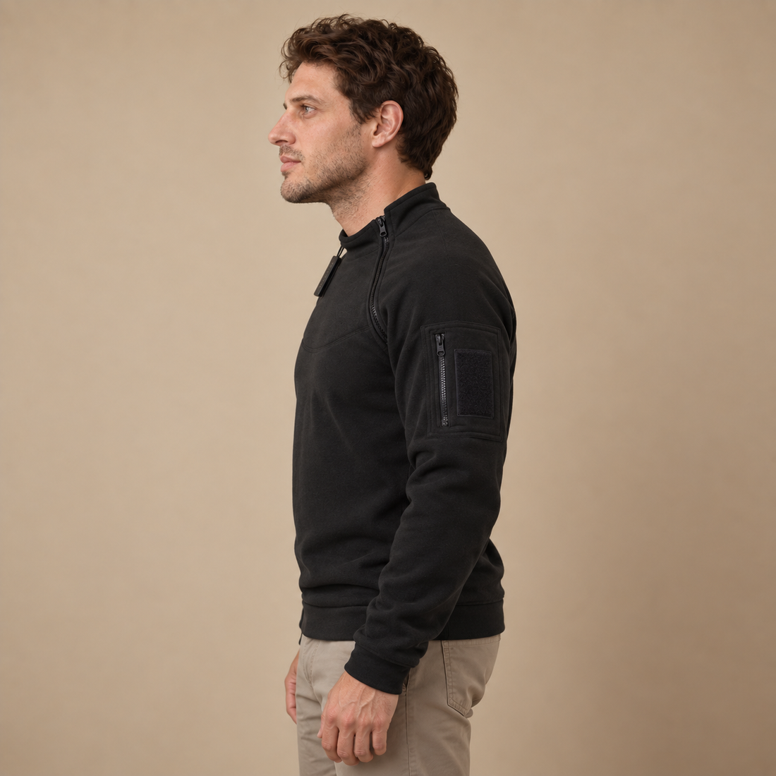 Vindtæt herresweater med lynlåslommer