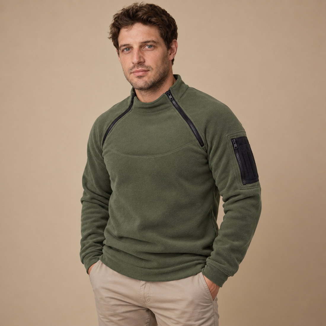 Vindtæt herresweater med lynlåslommer