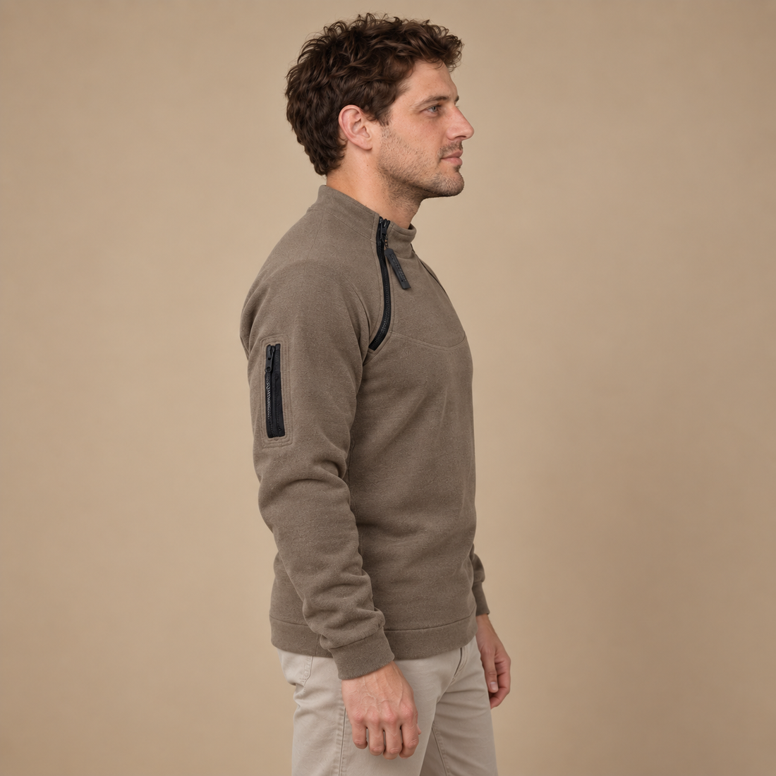 Vindtæt herresweater med lynlåslommer