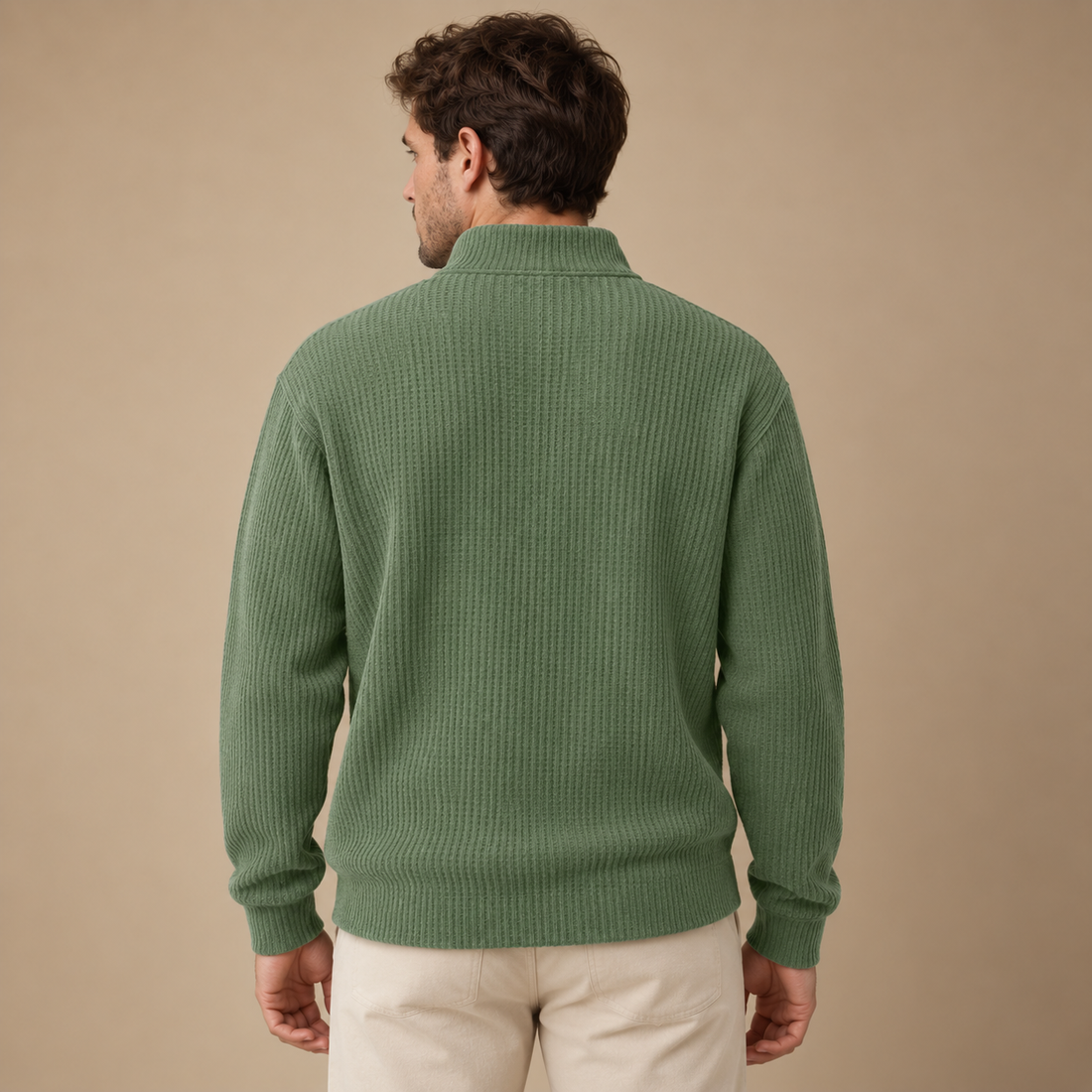 Herresweater med lynlåskrave og slank pasform