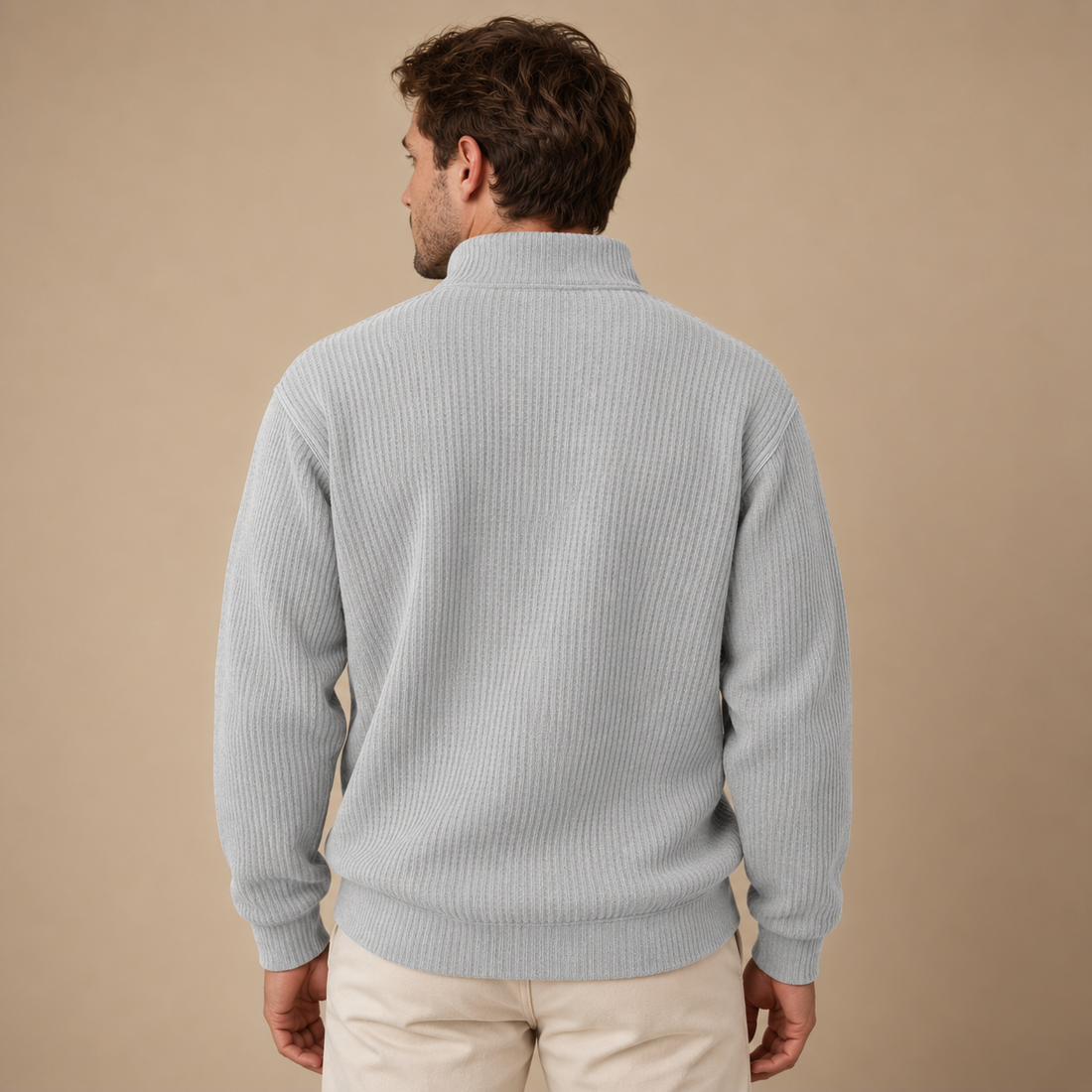 Herresweater med lynlåskrave og slank pasform