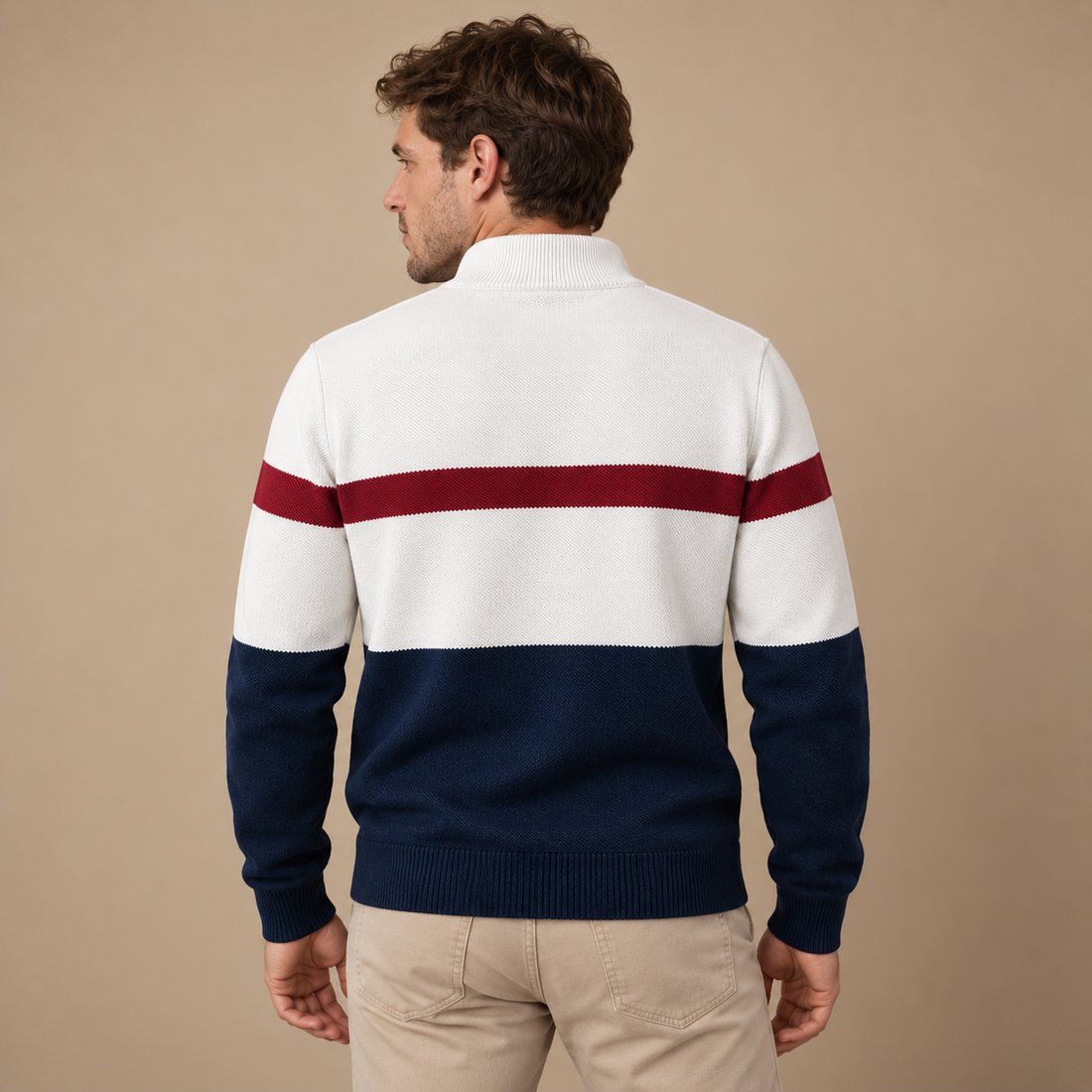 Tofarvet herresweater med halv lynlås