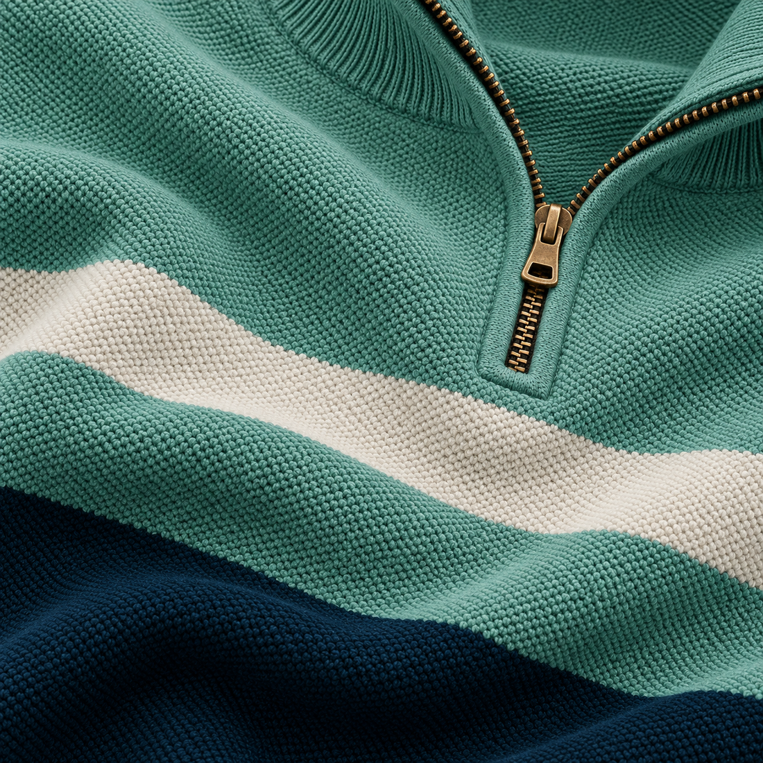 Tofarvet herresweater med halv lynlås