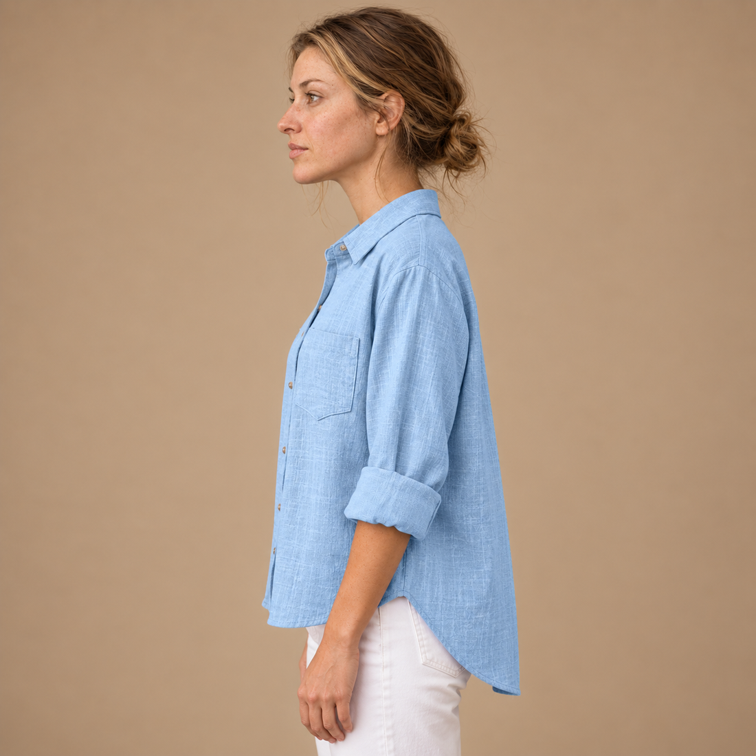 Oversized skjorte til dame med brystlomme