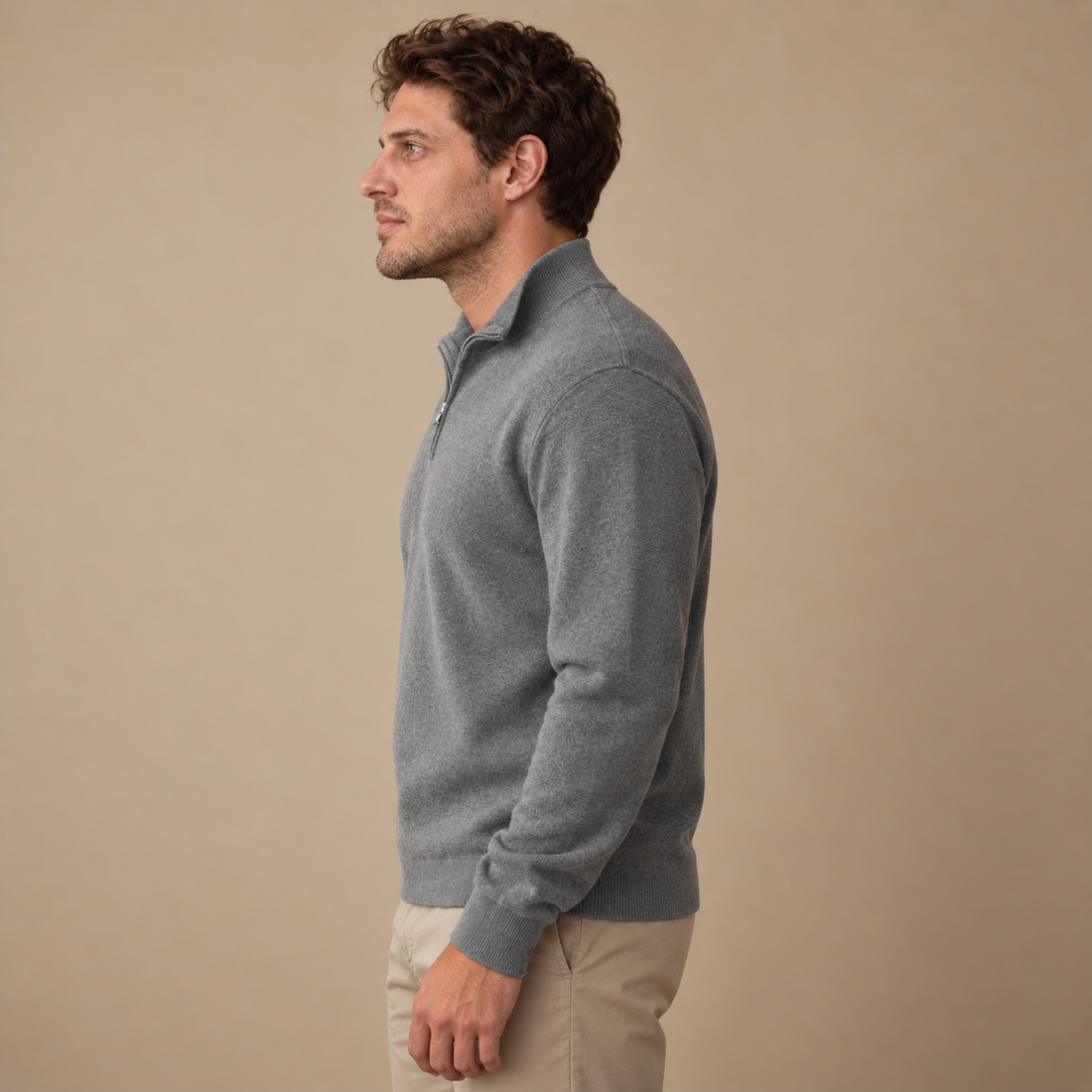 Herresweater med lynlåskrave