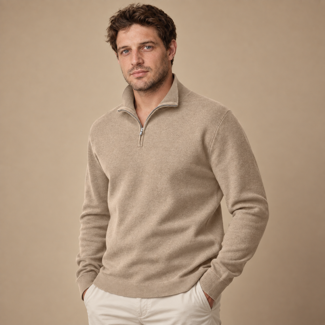 Herresweater med lynlåskrave