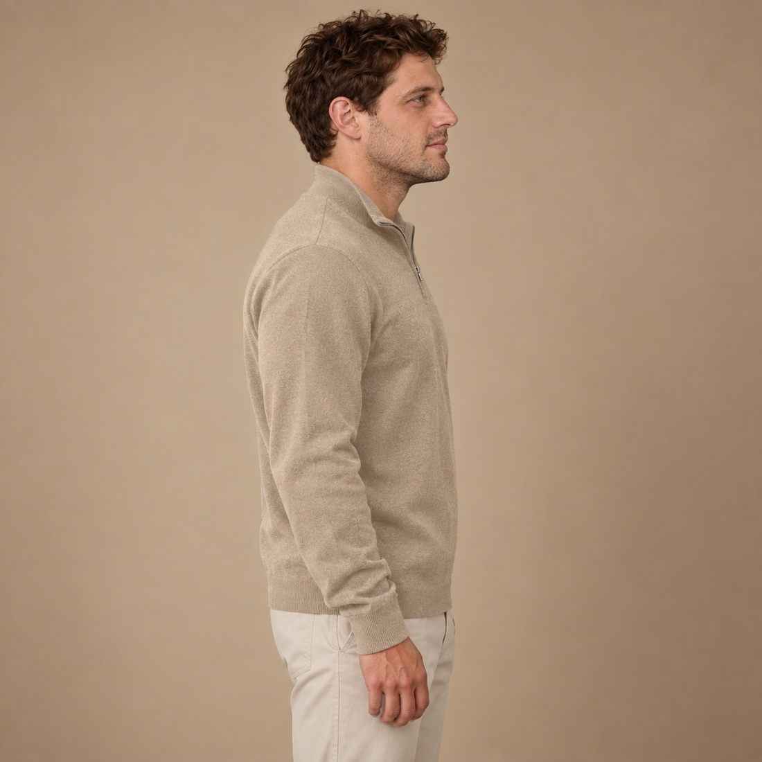 Herresweater med lynlåskrave