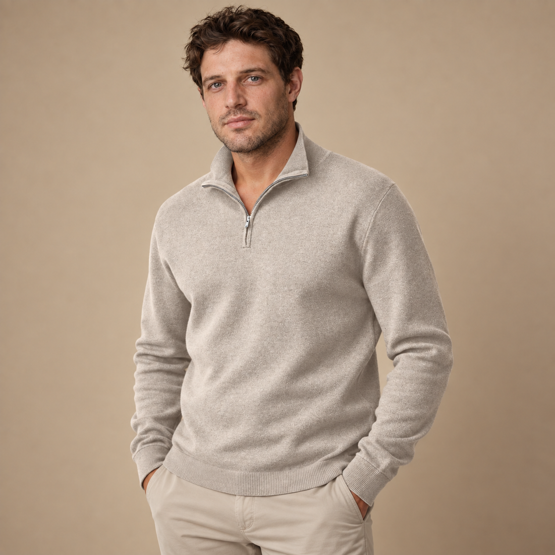 Herresweater med lynlåskrave