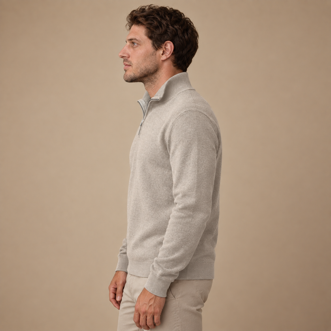 Herresweater med lynlåskrave