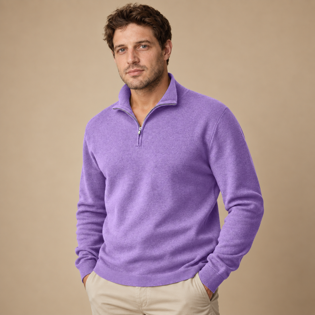 Herresweater med lynlåskrave