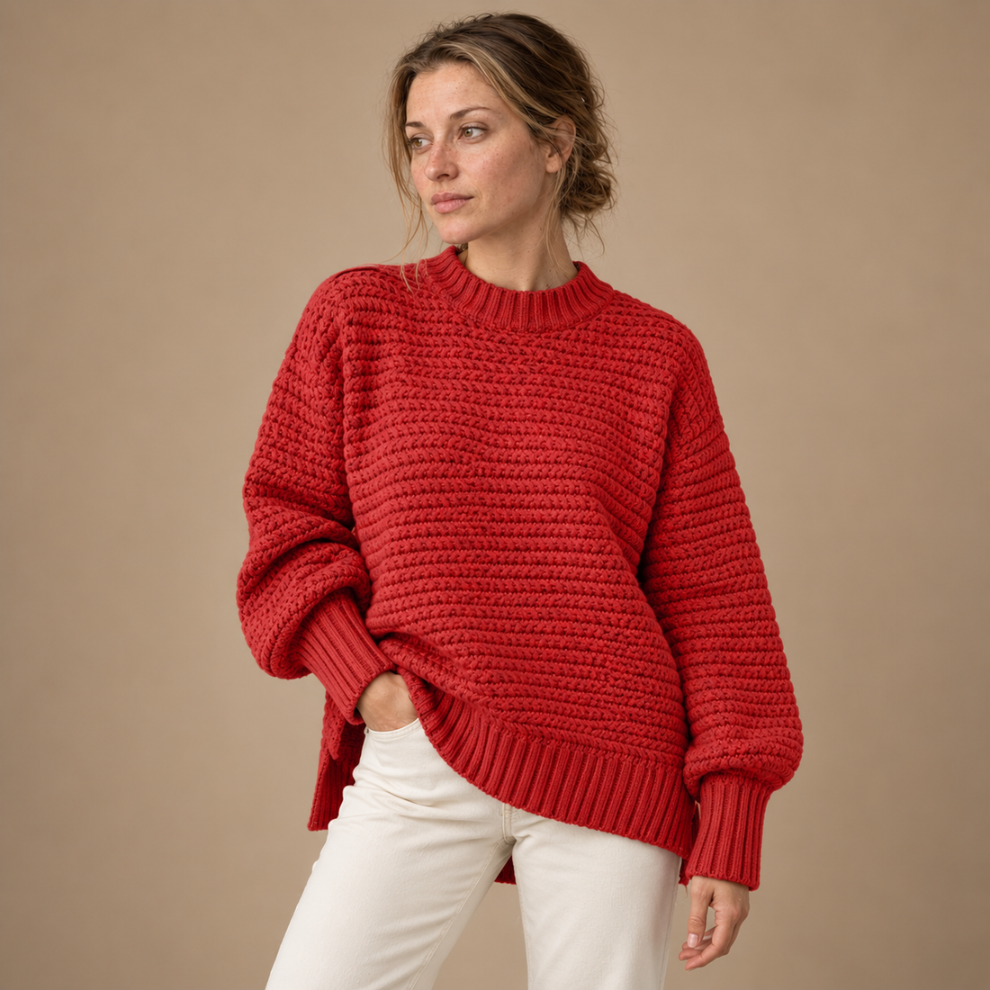 Varm rullekravesweater til dame