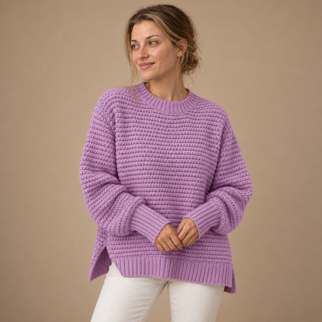 Varm rullekravesweater til dame