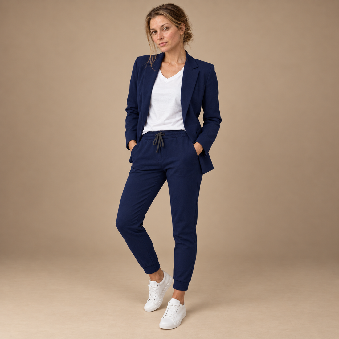 Buksedragt til dame med blazer og lige bukser