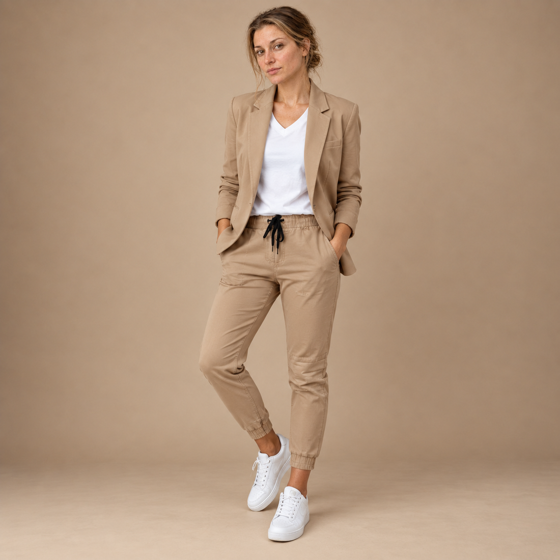 Buksedragt til dame med blazer og lige bukser