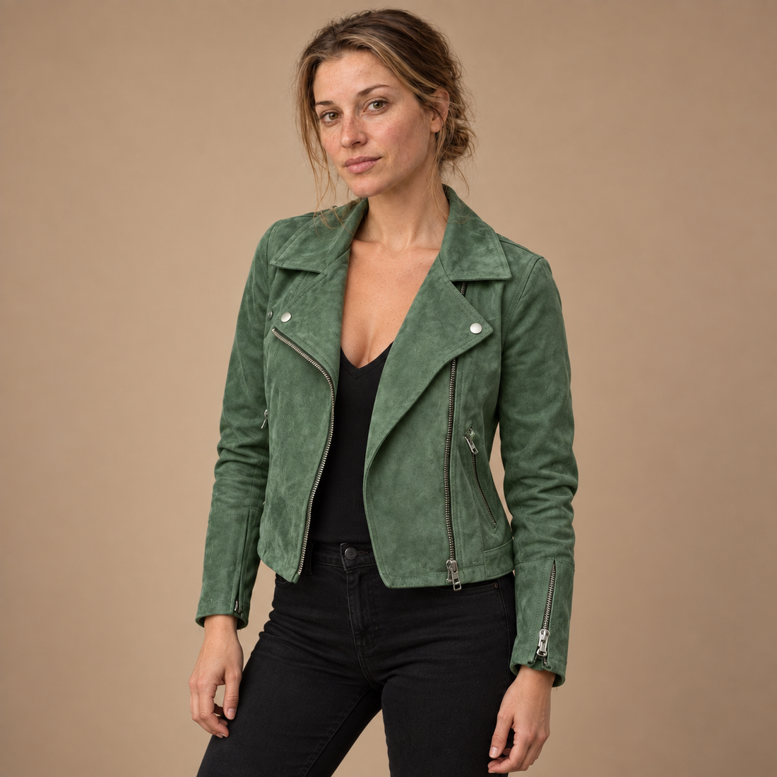 Læderjakke til dame i bikerstil