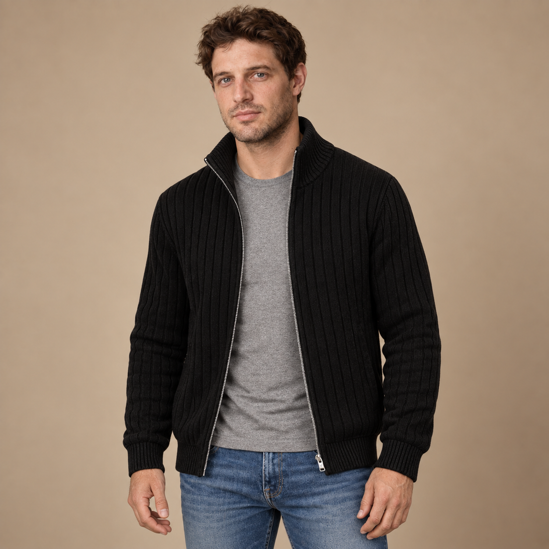 Herrecardigan i ribstrik