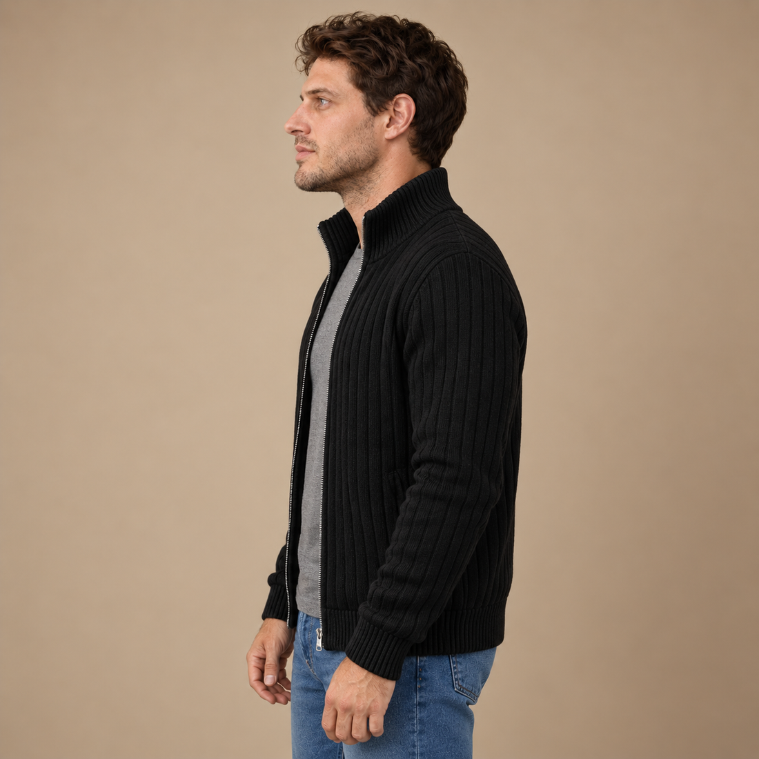 Herrecardigan i ribstrik