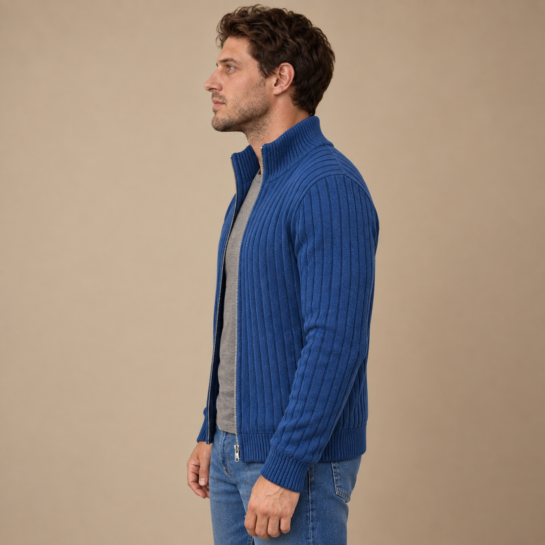 Herrecardigan i ribstrik