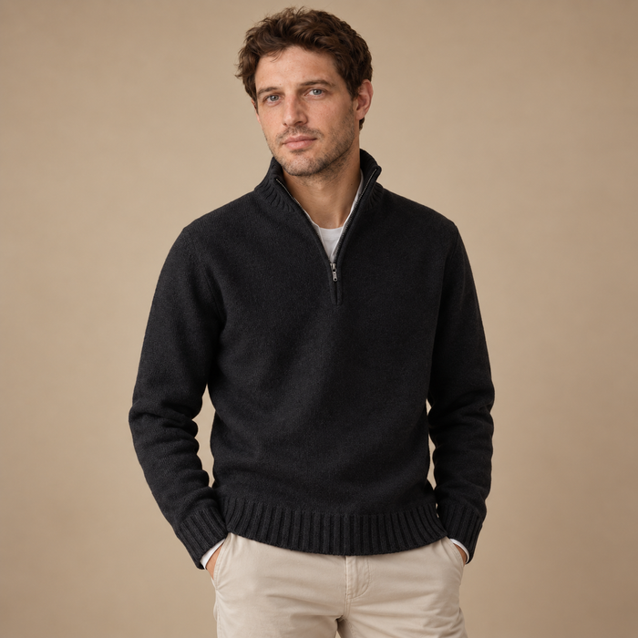 Herresweater med halv lynlås i slim fit