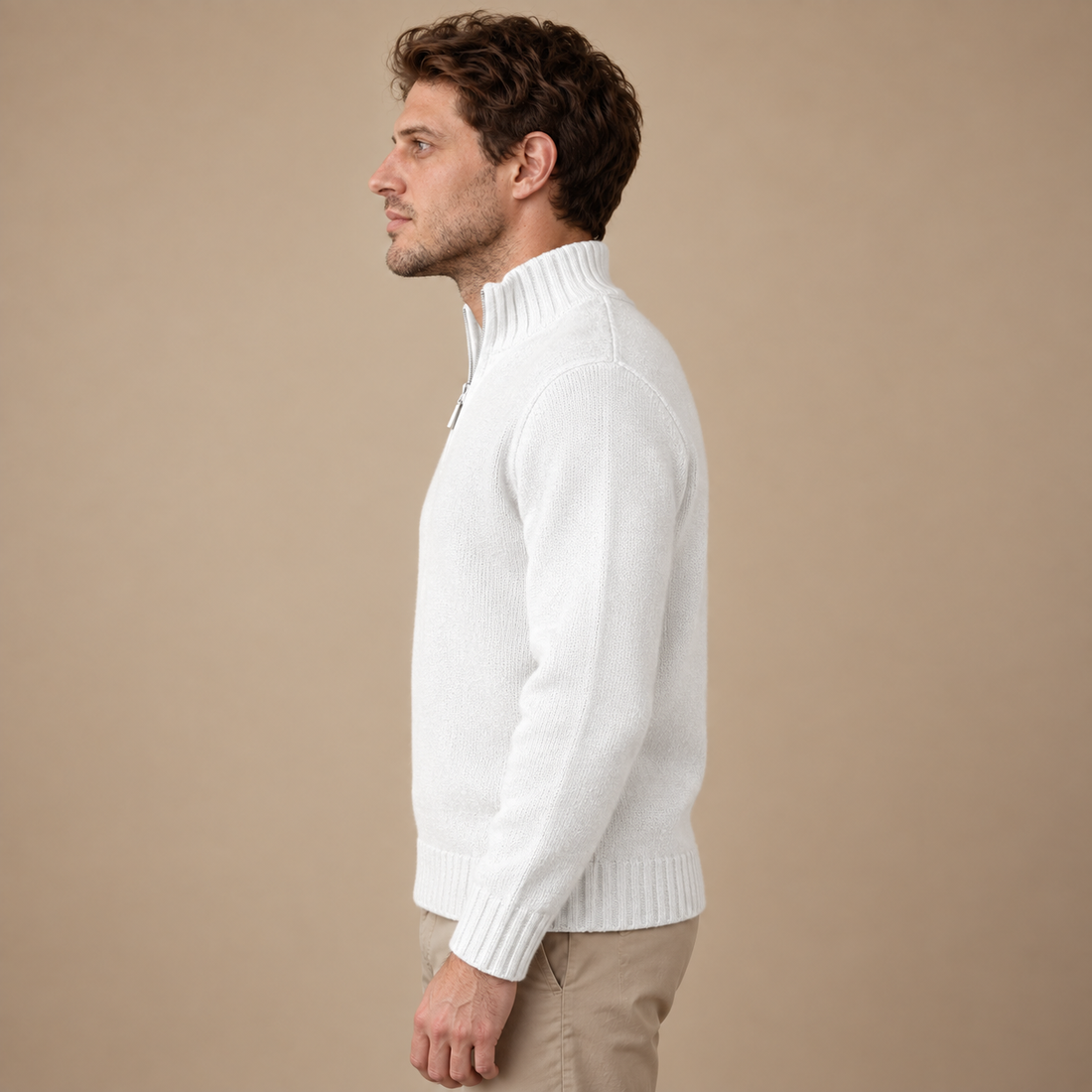 Herresweater med halv lynlås i slim fit
