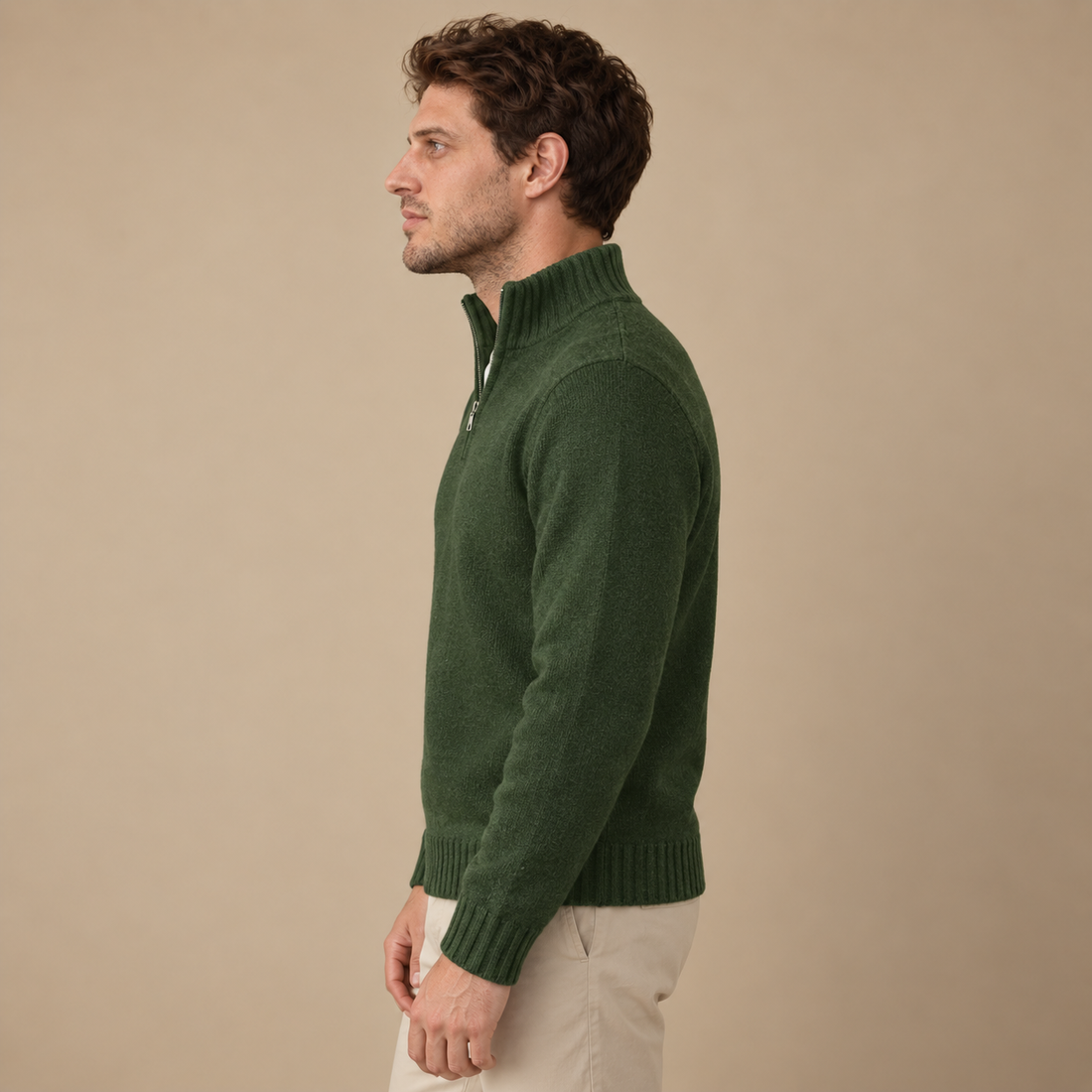 Herresweater med halv lynlås i slim fit